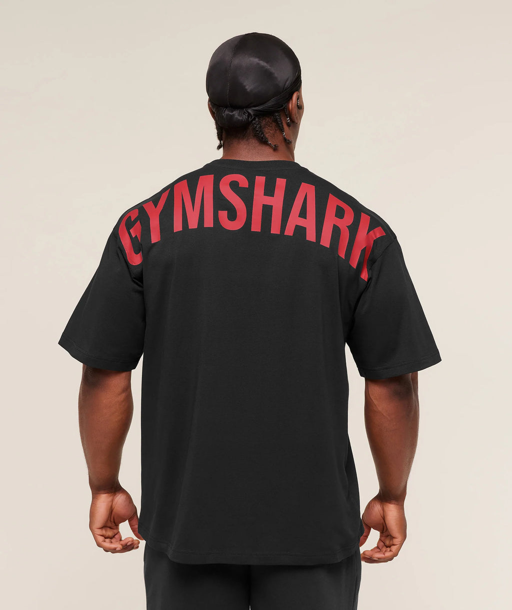 Power T-Shirt Oversized - Negro con Rojo
